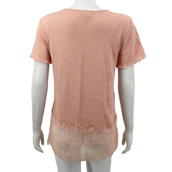 Deletta Anthropologie Top Women Small Blush Lace Flutter Sleeve Linen Fairy Boho - Picture 5 of 10